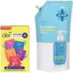 Godrej Aer Power Pocket | Assorted Pack of 5 (50g) & Godrej Protekt Germ Fighter Handwash Refill Pack | Aqua | Germ Protection & Soft on Hands - 725ml - Fast Shipping to USA & Canada