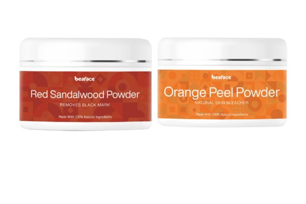 Beaface Combo Red Sandalwood Powder Dark Circles, Tan Remover - 100 gm | Orange Peel Powder Clogged Skin Fresh & Glowing - 100gm (Pack of 2)