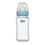 Chicco Well-Being Glass Feeding Bottle for Babies (240ml, Medium Flow) | Premium Borosilicate Glass for High Durability | Elongated Teat for Correct Latch | Comes with Anti-Spill Cap | BPA Free (Blue) - Fast Shipping to USA & Canada