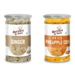 Berries And Nuts Premium Dried Ginger Cubes & Dried Pineapple Coin Combo | Dried Ginger Cubes 200 Grams and Dried Pineapple Coin 200 Grams | 400 Grams - Fast Shipping to USA & Canada