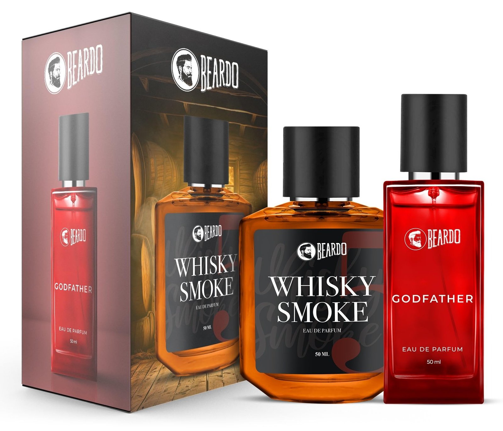 71-mpGDlyxL-1.jpg BEARDO Men Whisky Smoke & Godfather Perfume Combo for Men (50 Ml X 2) | Spicy, Woody - Oudh Notes Of Whisky Smoke & Aromatic, Spicy Notes Of Godfather | Long Lasting Smell Perfume For Men | Gift for husband | Gift for boyfriend | Gift for men - Fast Shipping to USA & Canada - Image 1