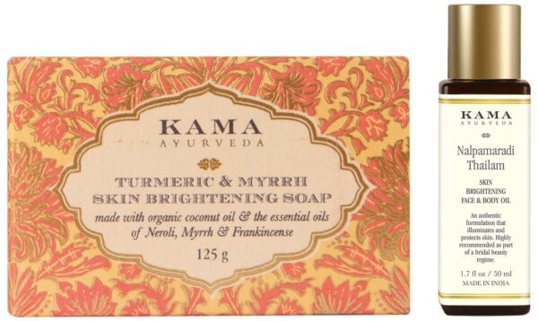 Kama Ayurveda Turmeric and Myrrh Skin Brightening Soap, 125g & Kama Ayurveda Nalpamaradi Thailam Skin Brightening Treatment- 50 ml - Fast Shipping to USA & Canada