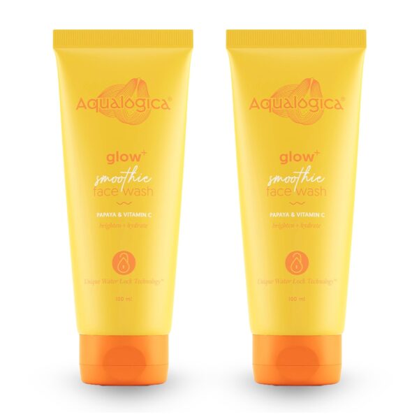 Aqualogica Glow+ Smoothie Face Wash with Vitamin C, Hyaluronic Acid & Papaya for Tan Removal -For Men & Women | Glowing, Oily, Dry & Sensitive Skin -100ml | Pack of 2 - Fast Shipping to USA & Canada