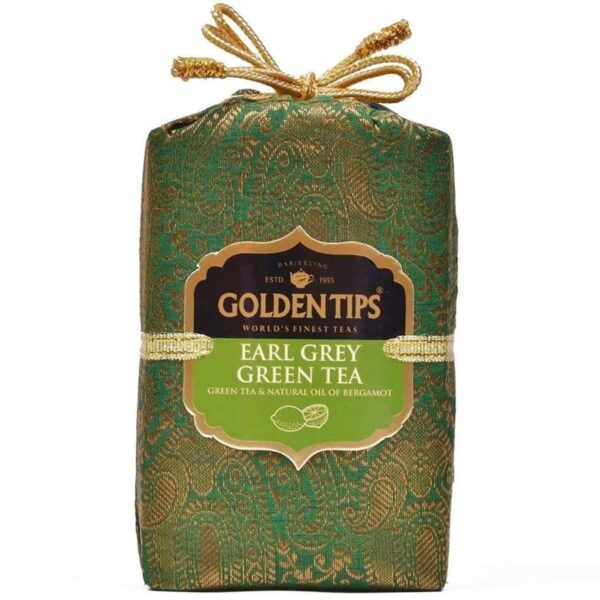 Golden Tips Earl Grey Green Tea Loose Leaves Brocade Bag (200 Gram, 100 cups) - Fast Shipping to USA & Canada