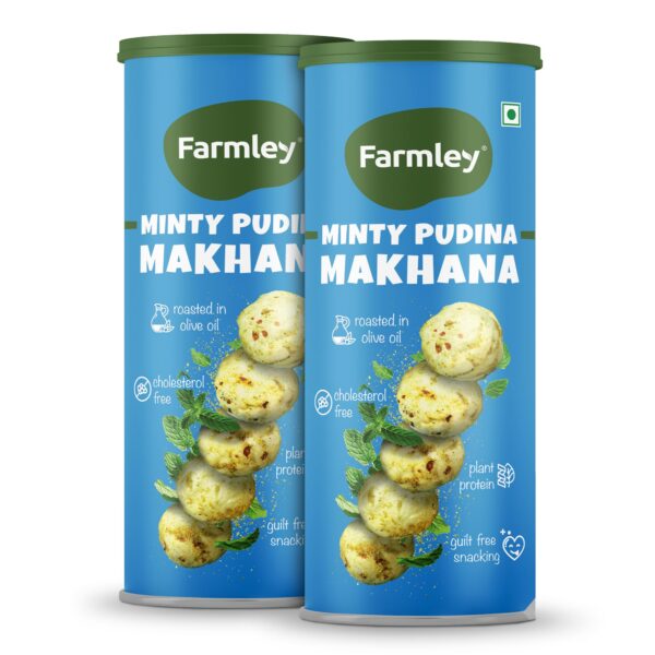 Farmley Roasted Makhana, Minty Pudina Flavour | 77g Each | Healthy Snack Roasted in Olive Oil | Guilt-Free & Crunchy Munchies | Pack of 2 - Fast Shipping to USA & Canada