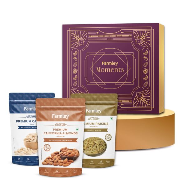 Farmley Moments Dry Fruits Combo Gift Pack 700g | Premium Gift Hamper | Almonds 250g, Cashews 250g, Raisins 200g - Fast Shipping to USA & Canada