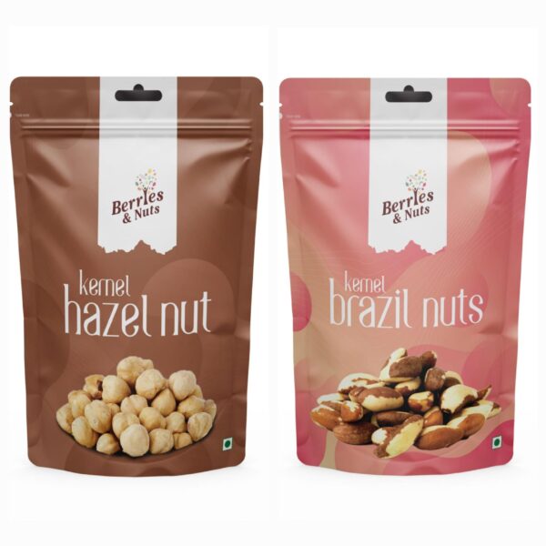 Berries And Nuts Premium Hazel Nut & Brazil Nut Combo | Hazel Nut 200 Grams Pouch and Brazil Nut 200 Grams Pouch | 400 Grams - Fast Shipping to USA & Canada