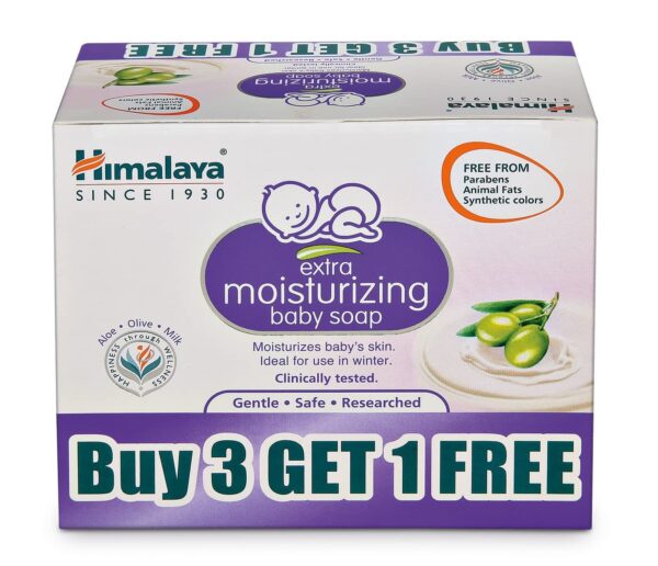 Himalaya Extra Moisturizing Baby Soap 75 g | Buy 3 Get 1 Free | No 1 Doctor prescribed brand | Aloe, Olive, Milk| Cleanses & Moisturizes baby's skin - Fast Shipping to USA & Canada