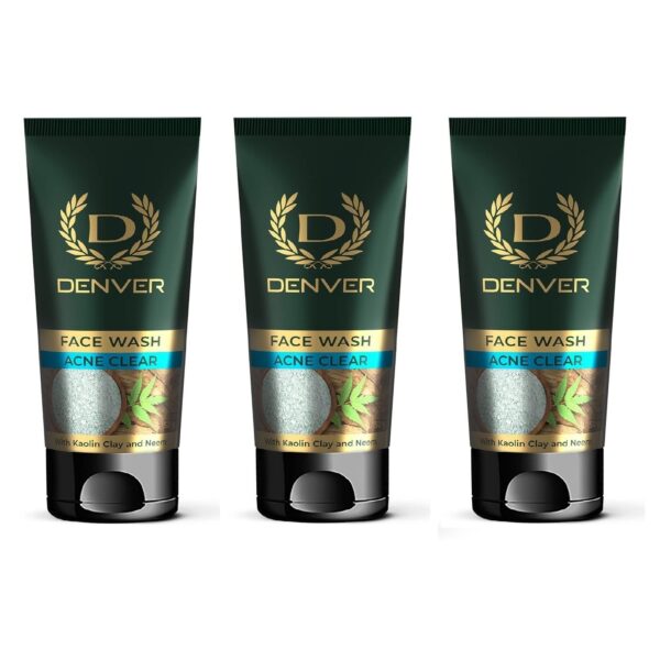 DENVER Acne Clear Face Wash - 50GM Each (Pack of 3) | Remove Acne & Lighten Dark Spots Face Wash for Men| Suitable for Oily Skin | All Skin Type