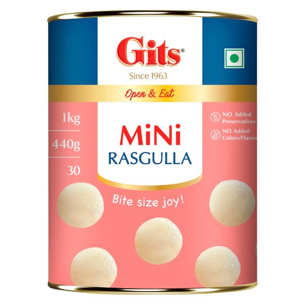 Gits Open & Eat Mini Rasgulla, 30 Pieces Per Can, Authentic Bengali Sweet, 1Kg - Fast Shipping to USA & Canada