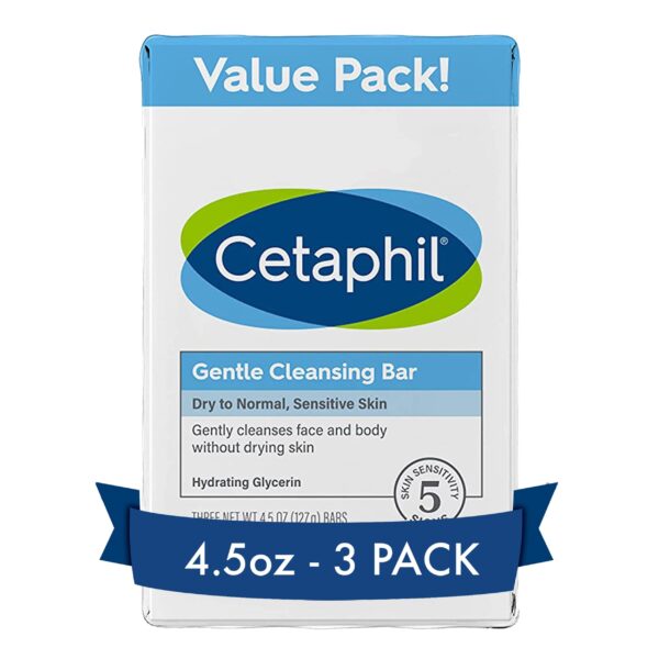 CETAPHIL Gentle Cleansing Bar , 4.5 oz Bar (Pack of 3) , Nourishing Cleansing Bar For Dry, Sensitive Skin , Non-Comedogenic , Non-Irritating for Sensitive Skin , Dermatologist Recommended Brand - Fast Shipping to USA & Canada