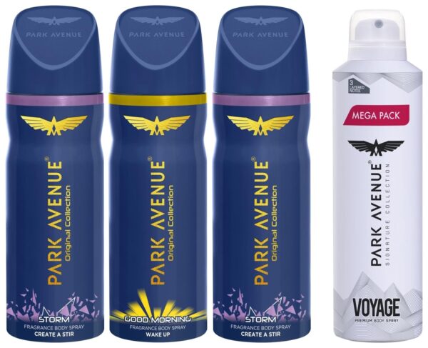 Park Avenue Men Body Deodorant Spray Original Collection, Good Morning, 100G/150Ml (Pack Of 2) With Body Deodorant Spray, Storm, 100G/150Ml & Voyage Signature Deodorant Spray, 220Ml - Fast Shipping to USA & Canada