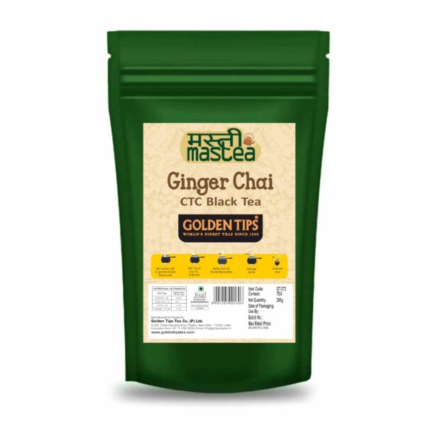 Golden Tips Special Ginger CTC Black Tea Indian Masala Chai Loose Leaves Pouch (200 Gram, 80 cups) - Fast Shipping to USA & Canada
