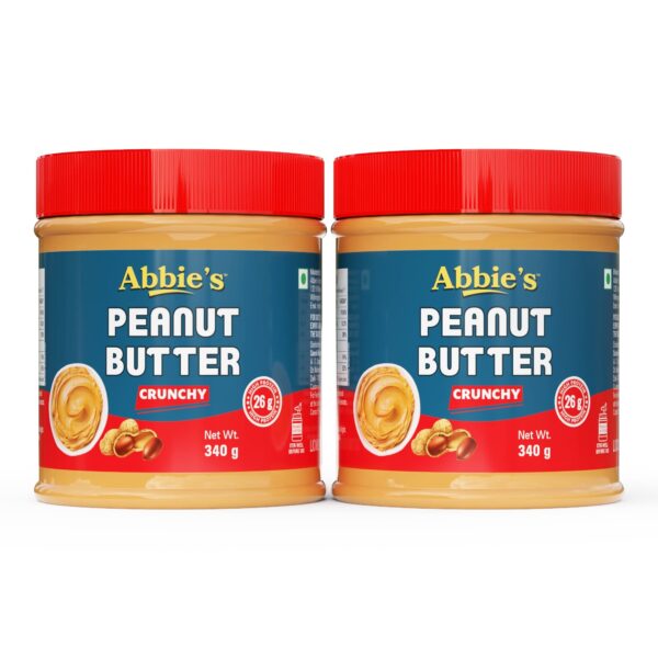 Abbie's Peanut Butter Crunchy (340g - Pack of 2) with 26g Protein Per 100g Serving, Zero Trans Fat/Cholesterol, Keto Friendly,100% Vegan, Good Source of Fat for Athletes, Body Builders - Fast Shipping to USA & Canada