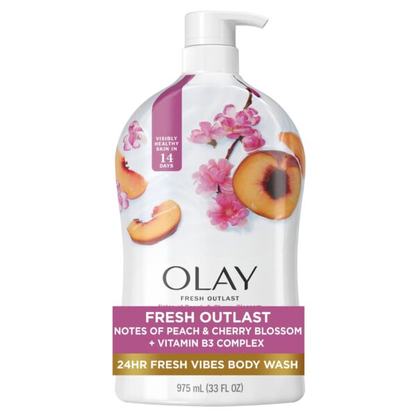 Olay Fresh Outlast Body Wash for Women, 24hr Fresh Vibes, Refreshing & Restorative, Paraben Free, Peach and Cherry Blossom Scent, 33 fl oz - Fast Shipping to USA & Canada