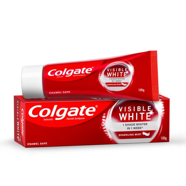 Colgate Visible White Toothpaste (100g) Teeth Whitening Starts in 1 week, Safe on Enamel, Stain Removal Tooth Paste and Minty Flavour for Fresh Breath. - Fast Shipping to USA & Canada