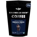 COLOMBIAN BREW COFFEE Colombian Brew Arabica French Press Coffee Powder, Dark Roast Strong, 250g (Make Hot or Cold Brew) - Fast Shipping to USA & Canada