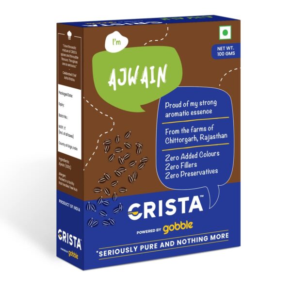 CRISTA Whole Ajwain Seeds | Carom Seeds | Ajamo | Bishop's Weed | Zero added Colours, Fillers, Additives & Preservatives | Farm Fresh | Aromatic & Natural | 100 gms