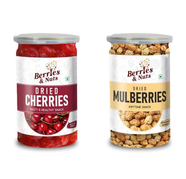 Berries And Nuts Premium Dried Cherries & Dried Mulberries Combo | Dried Cherries 200 Grams and Dried Mulberries 160 Grams | 360 Grams - Fast Shipping to USA & Canada