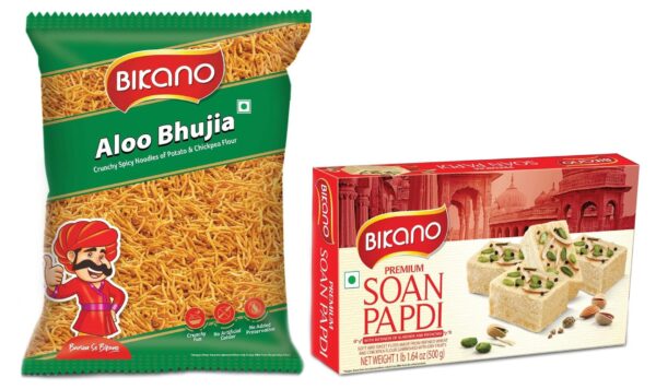 Bikano Aloo Bhujia 1 kg & Bikano Soan Papdi, Milk 500 Gm Extra 20% (500g+100g Extra) - Fast Shipping to USA & Canada
