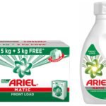 Ariel Matic Front Load Detergent Washing Powder - 5kg Plus 3kg & Matic Liquid Detergent, Front Load, 1 Litre, Pack Of 1 - Fast Shipping to USA & Canada
