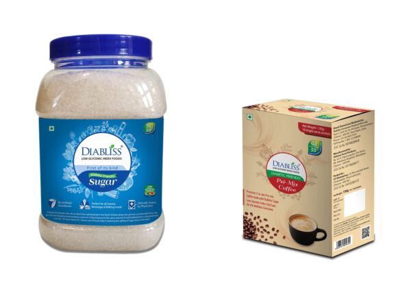 Diabliss Diabetic Friendly Sugar 1Kg Jar and 3-in-one Instant Coffee Premix - Low Glycemic Index(GI)