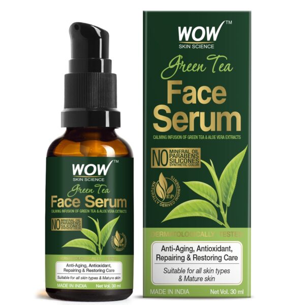 WOW Skin Science Green Tea Face Serum | Aloe Vera Extract with Pro Vitamin B5 & Vitamin E | Anti Aging, Skin Repair | Blemishes, Fine Lines, Smooth Skin | No Parabens | 30 ml - Fast Shipping to USA & Canada