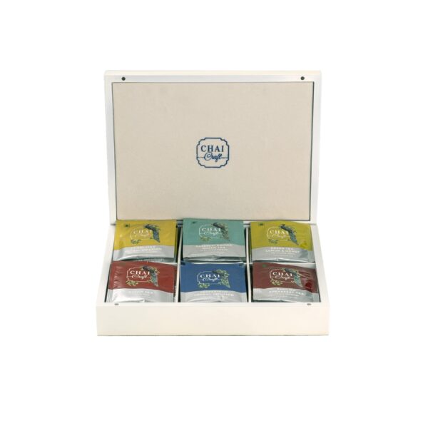 Chai Craft Boxful of Memories ? White Wooden Gift Box | Assorted Tea Collection (30 Tea Bags, 6 Flavours) - Fast Shipping to USA & Canada
