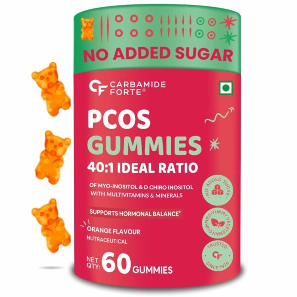 Carbamide Forte PCOS Supplements for Women with 40:1 Ratio of Myo Inositol to D Chiro Inositol | Inositol Supplement for PCOS - 60 Veg Orange Flavoured Gummies - Fast Shipping to USA