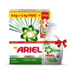 Ariel Matic Detergent Powder Front Load - 4kg + 2kg + 500ml Liquid free | Removes 100 Tough Stains in 1 wash | Specially Designed for Washing Machines | Fresh Fragrance - Fast Shipping to USA & Canada