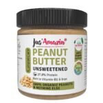 Jus' Amazin Crunchy Organic Peanut Butter - Unsweetened (200g) | 31% Protein | Only 100% Organic Peanuts, No added Sugar/Salt/Emulsifiers/Hydrogenated Fats | Plant Based, Keto | 0% Chemicals - Fast Shipping to USA & Canada
