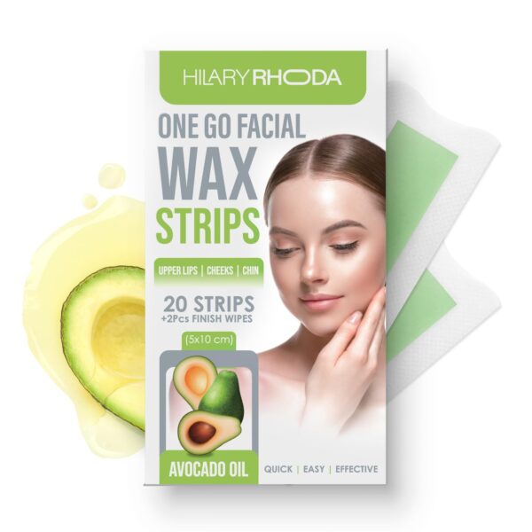 Hilary Rhoda Women One Go Facial Wax Strips|Ready-To-Use Facial Wax Strips|Face, Cheek, Upper Lip & Chin Facial Wax|With 2 Finish Wipes|20 Strips (Avocado Oil),Pack Of 1,1 Count - Fast Shipping to USA & Canada