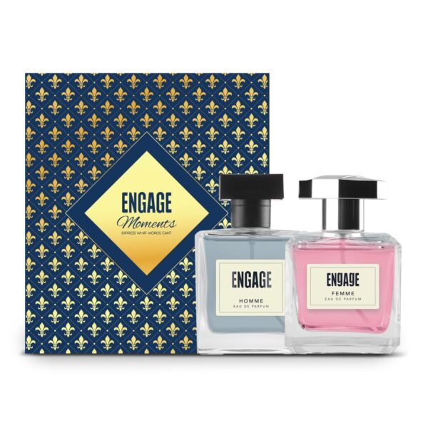 Engage Gift Set - Moments Luxury Perfume Gifts For Women & Men, Homme & Femme 200ml, Long Lasting Smell Men & Women Perfume, Pack of 2, Best Birthday, Anniversary Gift Hamper by ITC, Eau De Parfum - Fast Shipping to USA & Canada