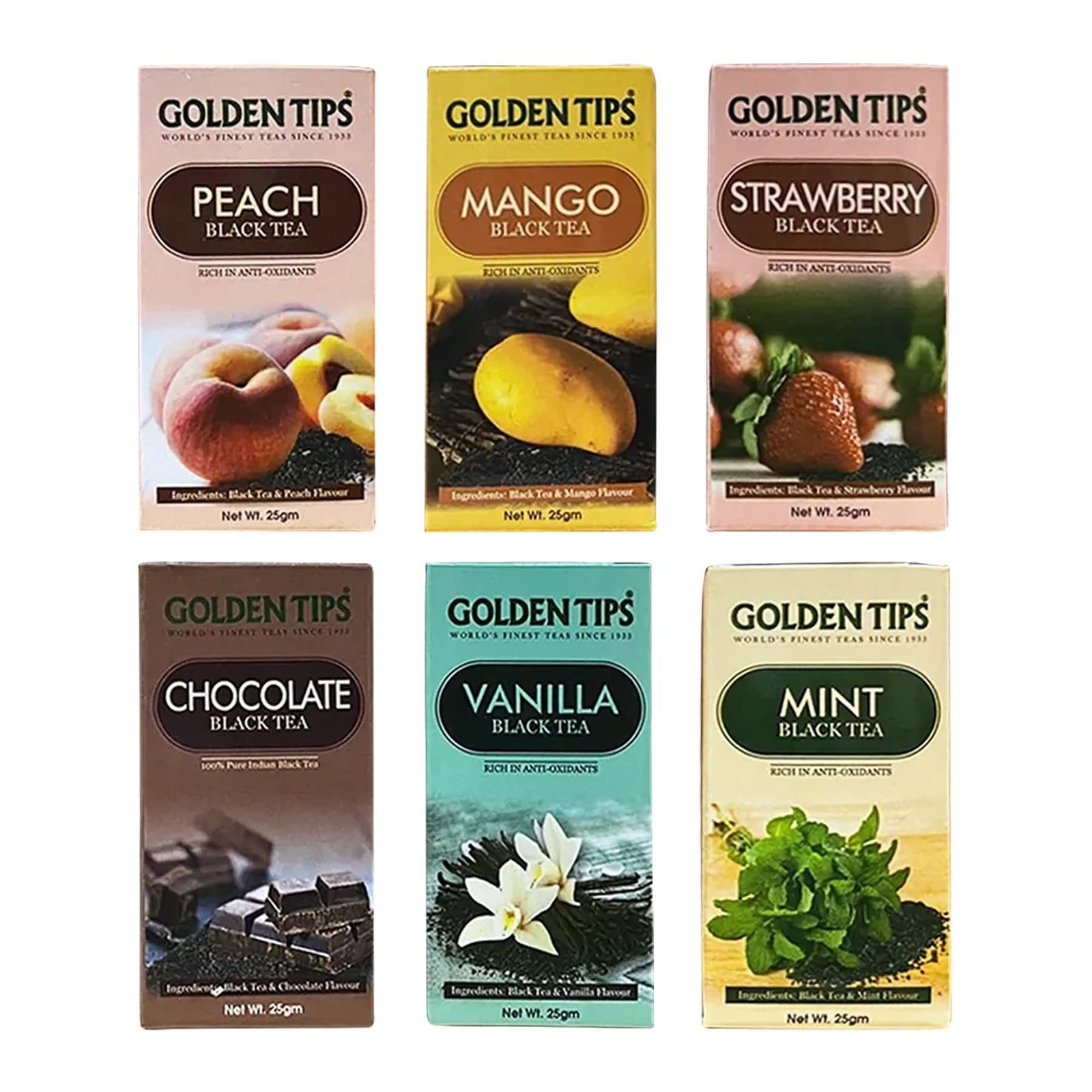 71GTCWL8d2L-1.jpg Golden Tips Unique Ensemble of Six Different Flavored Black Teas Gift Box (150 Gram-75 Cups) - Fast Shipping to USA & Canada - Image 1