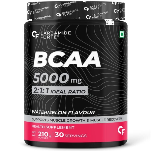 Carbamide Forte BCAA Powder 5000mg | BCAA Supplement For Women & Men Muscle Growth | BCAA Pre Workout & BCAA Intra Workout Supplement For Muscle Recovery | BCAA For Men | BCAA Supplements For Men & Women 7g Serving with Ideal 2:1:1 Ratio | BCAA Watermelon Flavour - 210g Powder - Fast Shipping to USA
