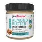 Jus' Amazin Crunchy Almond Butter - Unsweetened (200 g) | 25% Protein | Only Pure Whole Almonds | Zero Additives / Chemicals | Vegan Butter | Plant Based, Dairy Free, Keto | Clean Nutrition, 0% Chemicals - Fast Shipping to USA & Canada