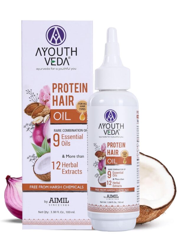 Ayouthveda Protein Hair Oil For Healthy Hair | Blend of Essential Oil & 12 Herbal Extracts | Strengthen The Roots & Makes Hair Shiny | A Non Sticky Formula For Dandruff Control (Pack of 1-100ml each) - Fast Shipping to USA & Canada