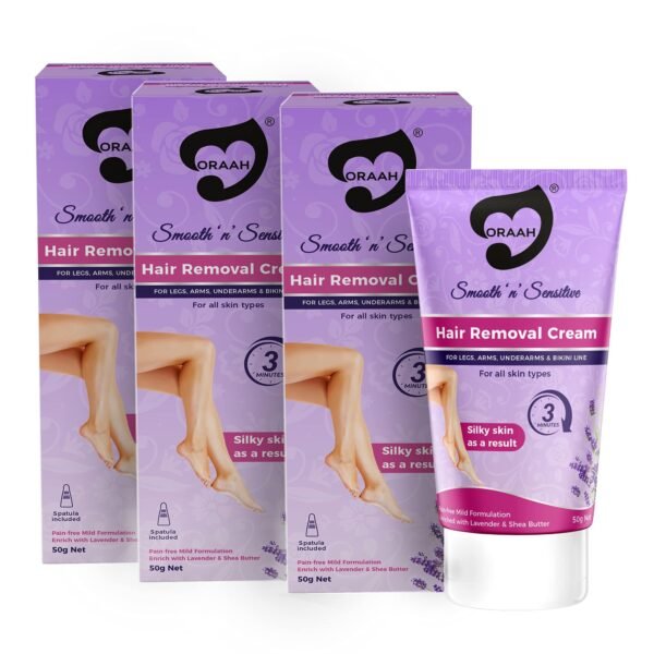 ORAAH Smooth n Sensitive Hair Removal Cream For Women | Natural Painless Removal For All Skin Types With Lavender -50G (Pack Of 3) - Fast Shipping to USA & Canada
