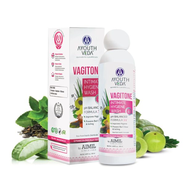 Ayouthveda Vagitone Intimate Hygiene Wash For Women | Enriched With Aloe Vera, Amla & Green Tea | PH Balancing Formula, Prevents Dryness, Itchiness & Bad Odor | Vaginal Wash, Prevents Itching, Irritation & Dryness (Pack Of 1- 180ml) - Fast Shipping to USA & Canada