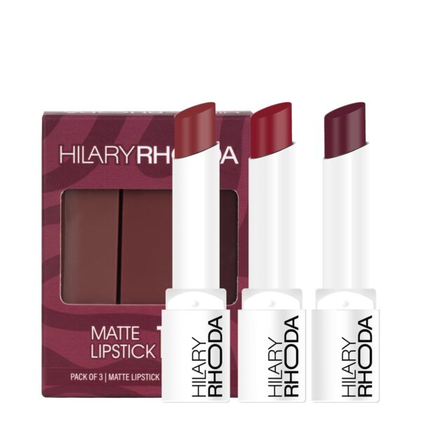 Hilary Rhoda Matte Trio Lipstick | Matte Finish & Long Lasting Lipstick | Pack of 3 Lipsticks | Highly Pigmented & Glides Smoothly | Vegan & Cruelty-Free - (Red-volution Trio, 3g x 3U) - Fast Shipping to USA & Canada