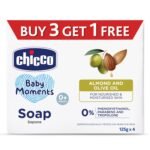 Chicco Baby Moments Bathing Soap for Babies with Almond & Olive Oil, 125g (Buy 3 Get 1 Free)| Nourished & Moisturized Skin| No Parabens | Dermatologically Tested on Sensitive Skin - Fast Shipping to USA & Canada