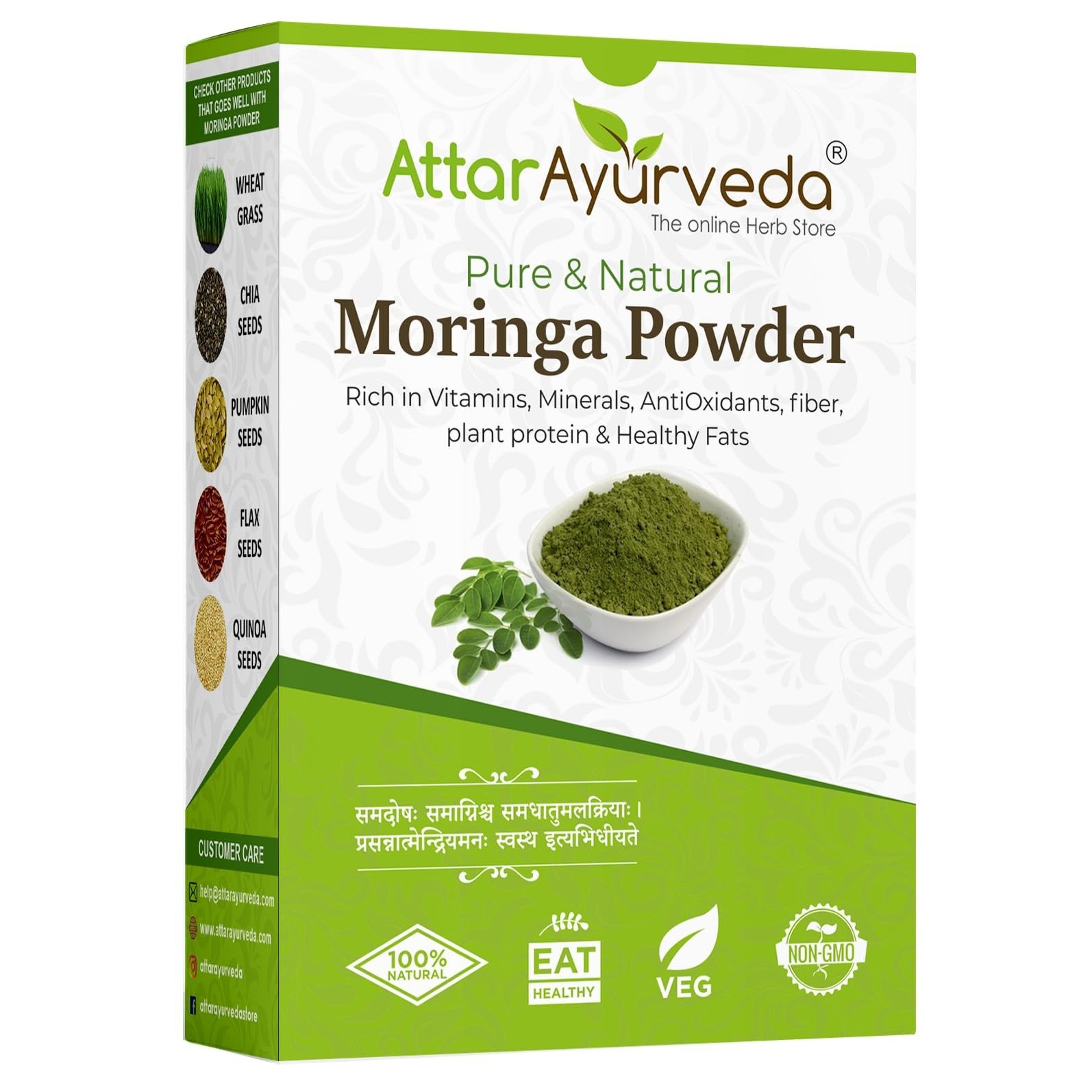 71KRRAZ6DFL-1.jpg Attar Ayurveda 100% Moringa Leaf Powder (200g) | Drumstick Leaf powder | Herbal Supplement | Good for Immunity, Digestion, skincare and Haircare | 100% Natural and Preservative-free - Image 1