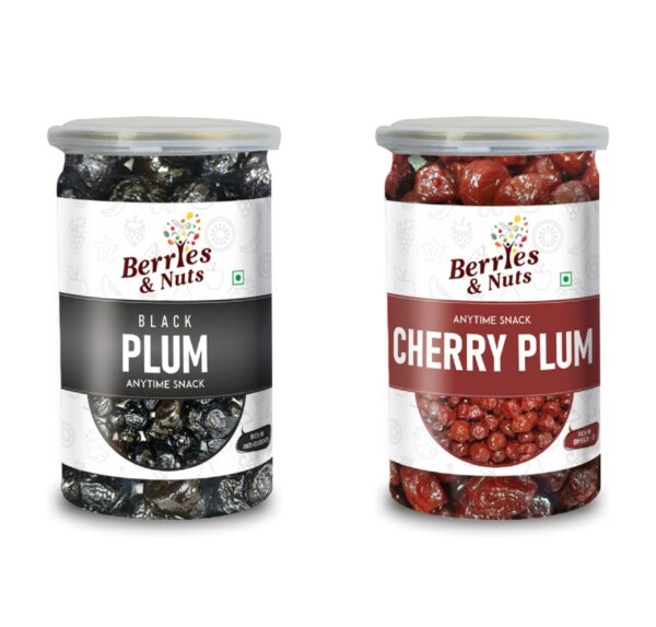 Berries And Nuts Premium Dried Black Plum & Dried Cherry Plum Combo | Dried Black Plum 250 and Dried Cherry Plum 250 Grams | 500 Grams - Fast Shipping to USA & Canada