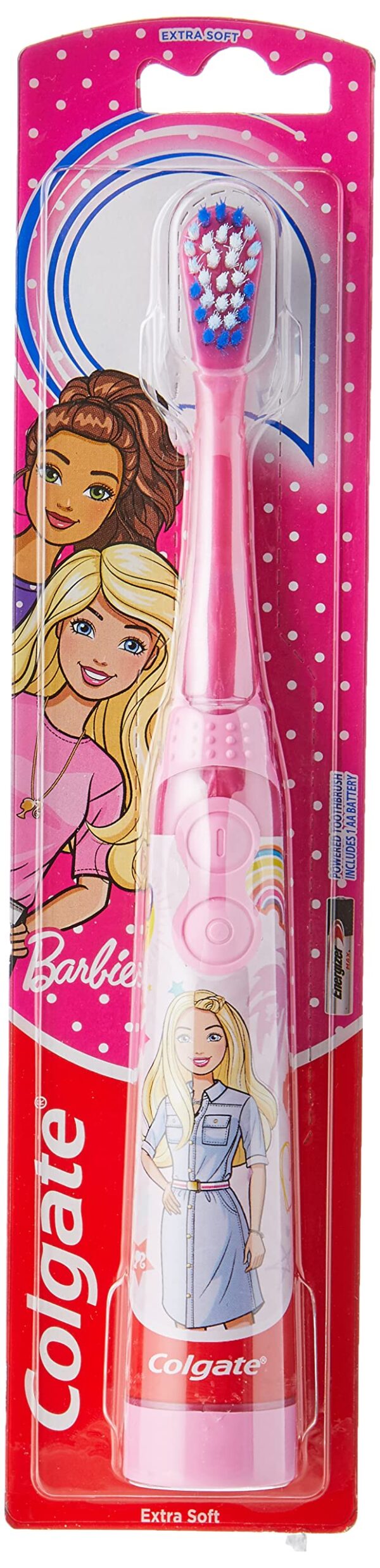 Colgate Kids Extra Soft Bristles Barbie Battery Powered Toothbrush With Tongue Cleaner 1 Pc. (Pink), semi automatic - Fast Shipping to USA & Canada