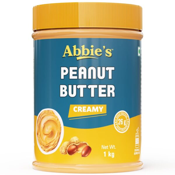 Abbie's Peanut Butter Creamy (1Kg-Pack of 1) with 26g Protein Per 100g Serving, Zero Trans Fat/Cholesterol, Keto Friendly,100% Vegan, Good Source of Fat for Athletes, Body Builders - Fast Shipping to USA & Canada