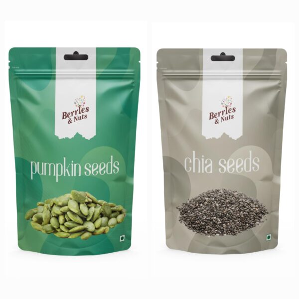 Berries And Nuts Pumpkin seeds & Chia Seeds Combo| Pumpkin Seeds 200 Grams Pouch and Chia Seeds 200 Grams Pouch | 400 Grams - Fast Shipping to USA & Canada