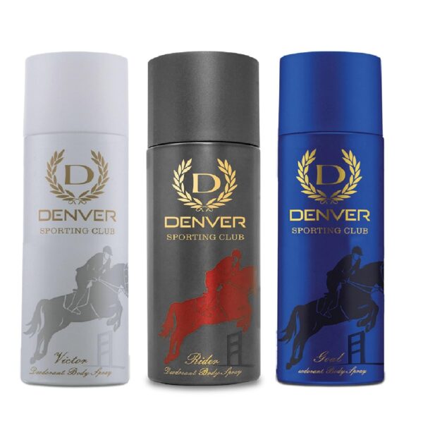 DENVER Sporting Club Victor, Rider & Goal Deodorant - 200ML Each (Combo Pack of 3) | Long Lasting Deo Body Spray for Men