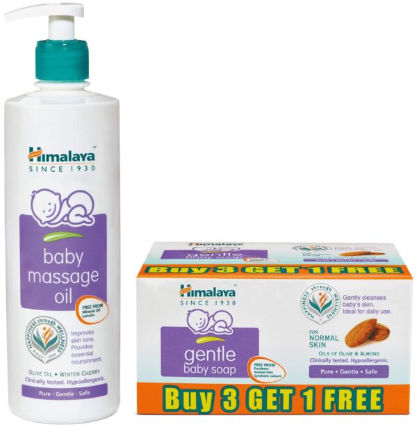 Himalaya Face Body Oil Baby Massage Oil For All Skin Types (500 ML) & Himalaya Gentle Baby Soap (4N*75g) - Fast Shipping to USA & Canada