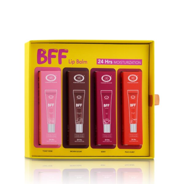 Fashion Colour BFF 4 IN 1 Lip Balm | 24 Hrs Moisturization | Pamper Your Lips | Ideal for all-day Comfort | Tinted Lip Balm | Toast Rose | Brown Sugar | Berry | Peach Burst | 10MLx4N - Fast Shipping to USA & Canada