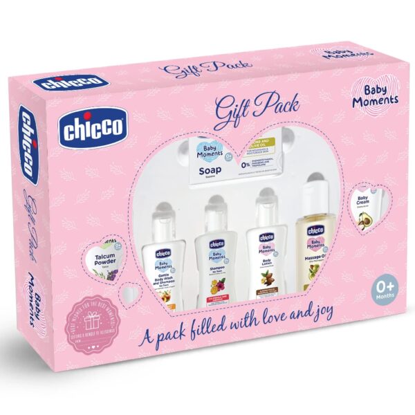 Chicco Baby Moments Baby Caring Gift Pack (Pink) with 7 Baby Skincare & Haircare Products | Baby Care Gift Set for Newborn Baby Shower, New Parents, and Birthdays | Phenoxyethanol Free - Fast Shipping to USA & Canada